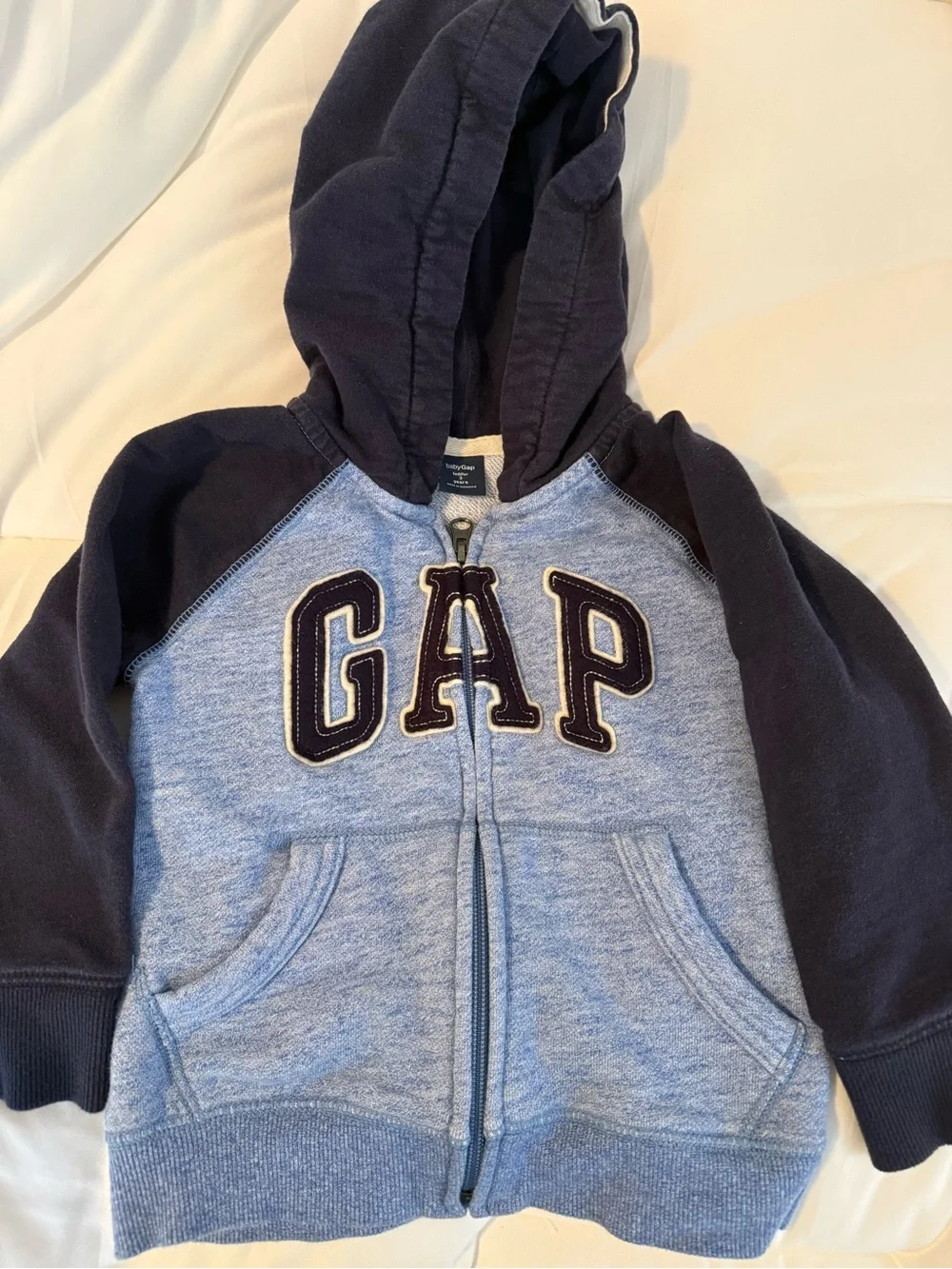 Baby Gap Toddler Boy Colorblock Fleece Zip Hoodie Blue Navy 3T